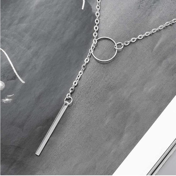 Necklace & Earrings Simple Karma Pull Through w/Bar Set - Picture 2 of 6